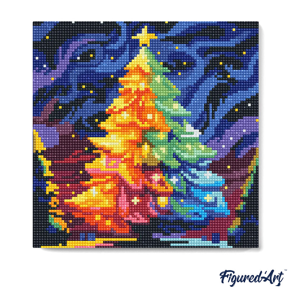 Mini Diamond Painting 25 x 25 cm ohne Keilrahmen Bunter Weihnachtsbaum - Kidis Art