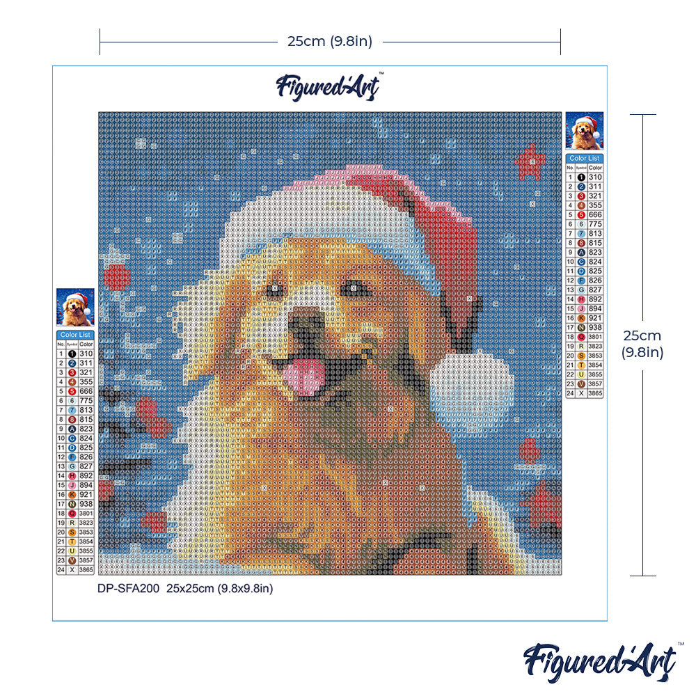 Mini Diamond Painting 25 x 25 cm ohne Keilrahmen Hund im Schnee zu Weihnachten - Kidis Art