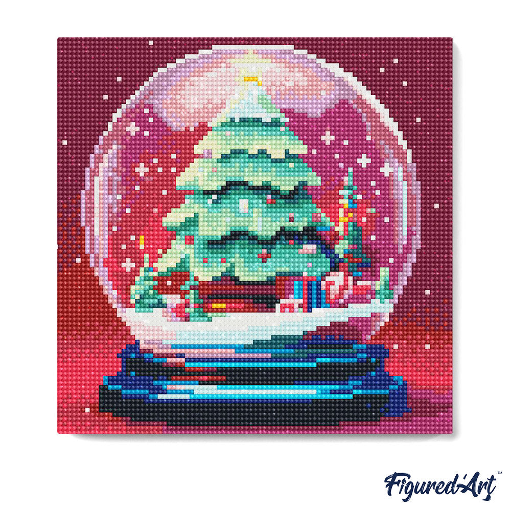 Mini Diamond Painting 25 x 25 cm ohne Keilrahmen Weihnachtsbaum in Schneekugel - Kidis Art