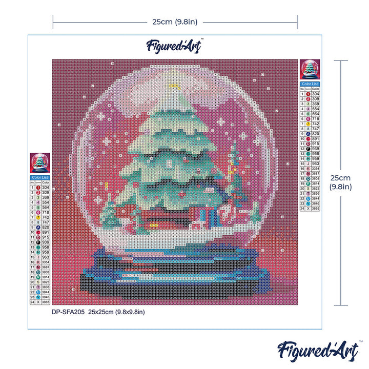 Mini Diamond Painting 25 x 25 cm ohne Keilrahmen Weihnachtsbaum in Schneekugel - Kidis Art