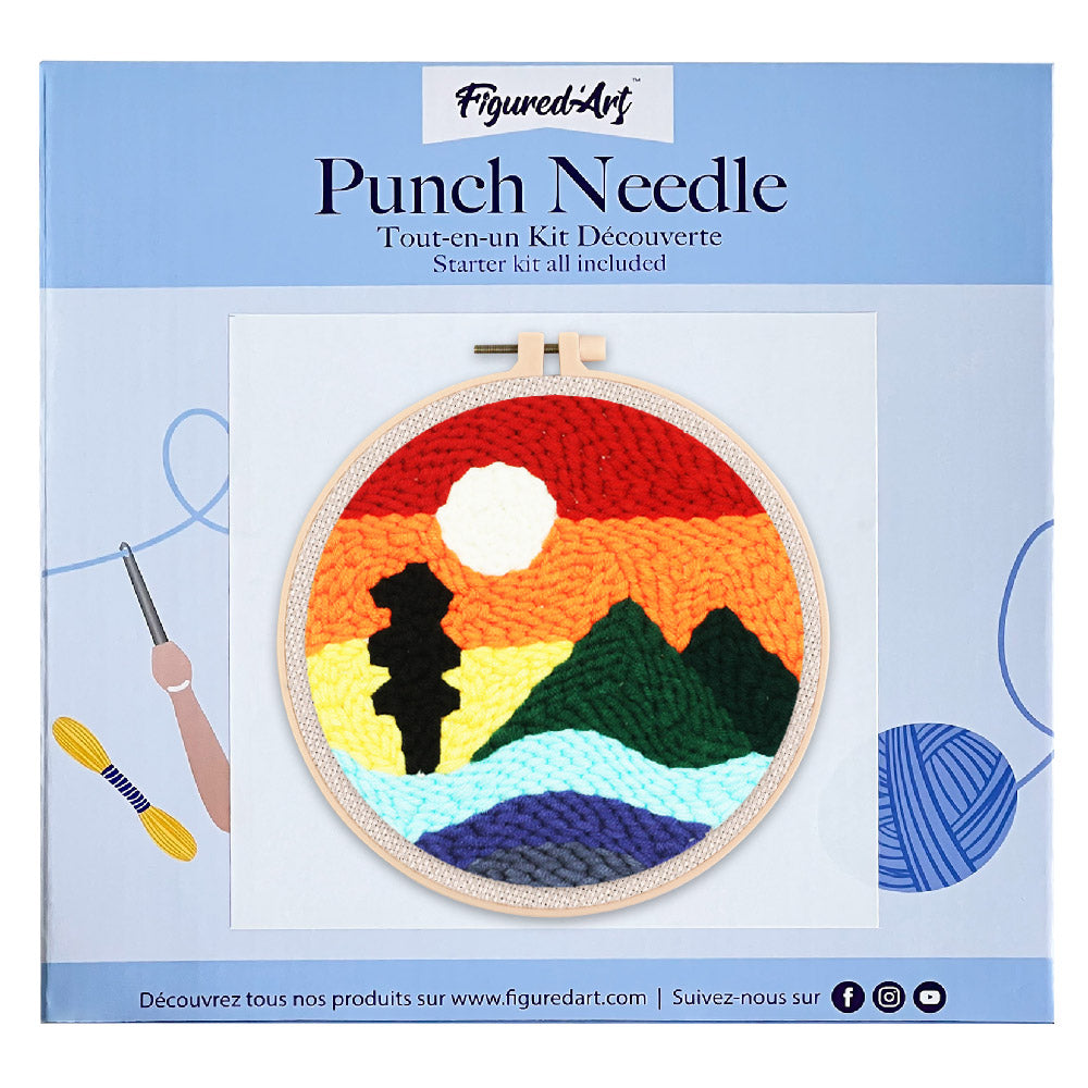 Punch Needle 20x20 Berg und Sonnenuntergang
