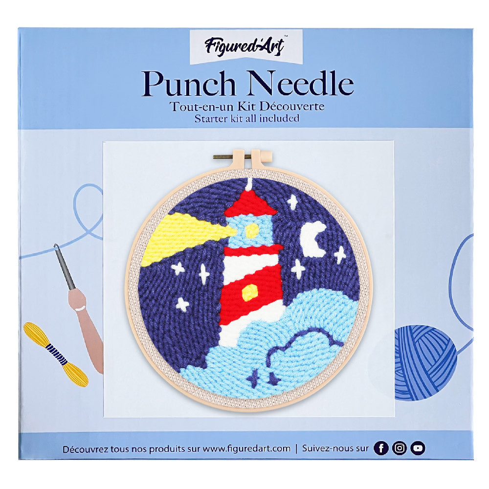 Punch Needle 20x20 Leuchtturm und Sternennacht