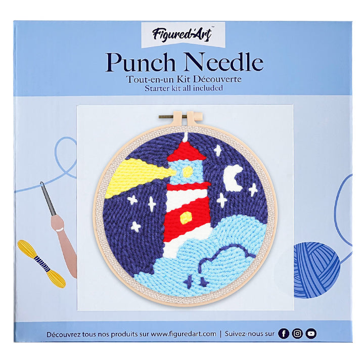 Punch Needle 20x20 Leuchtturm und Sternennacht