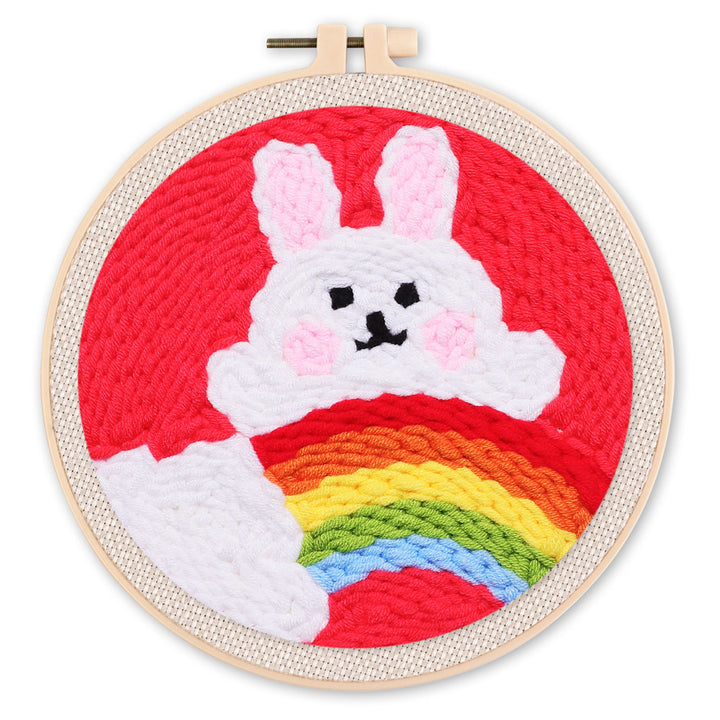 Punch Needle 20x20 Hase und Regenbogen