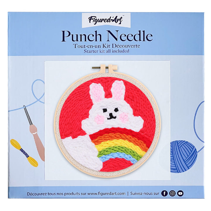 Punch Needle 20x20 Hase und Regenbogen