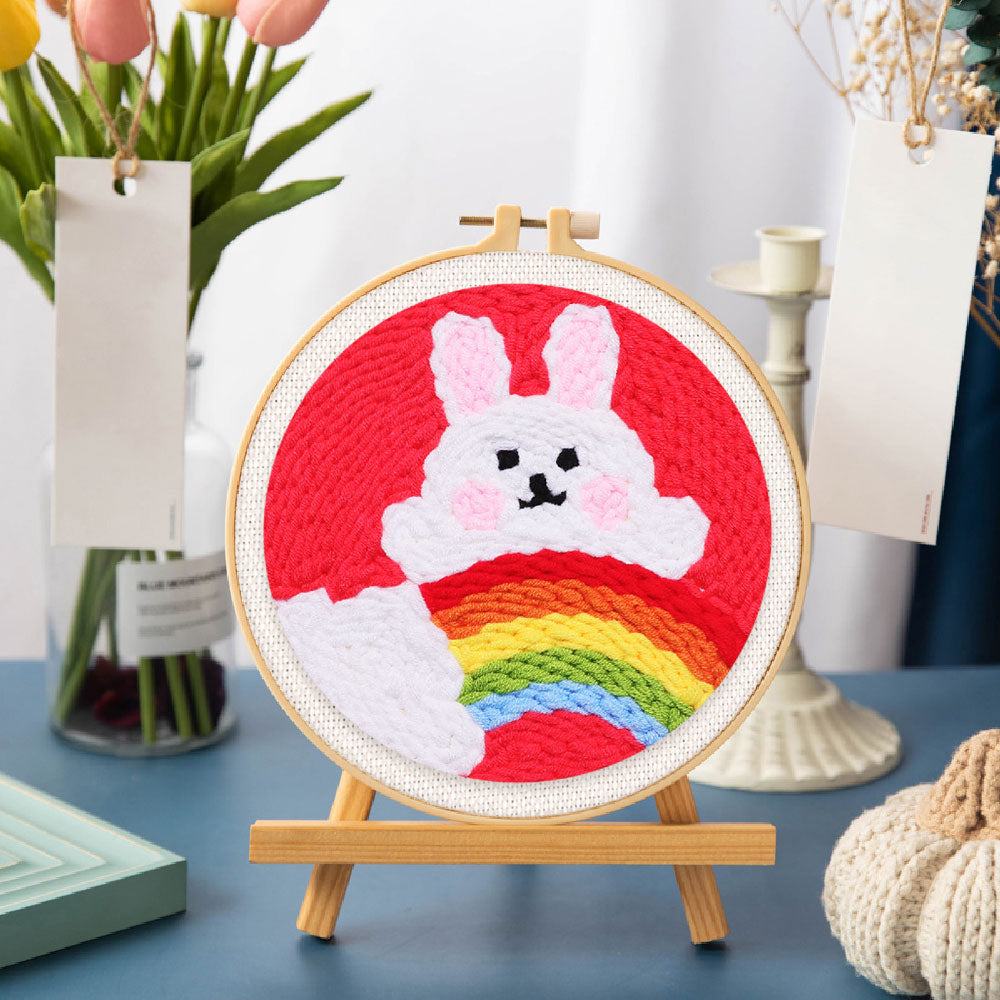 Punch Needle 20x20 Hase und Regenbogen