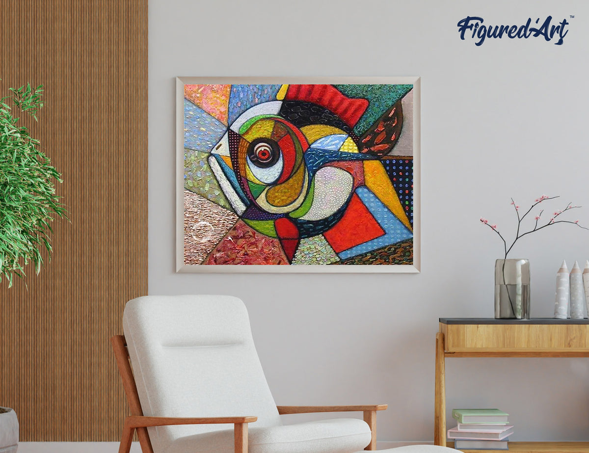 Diamond Painting 40x50 gerollte Leinwand Figured’Art Fisch abstrakt - Kidis Art