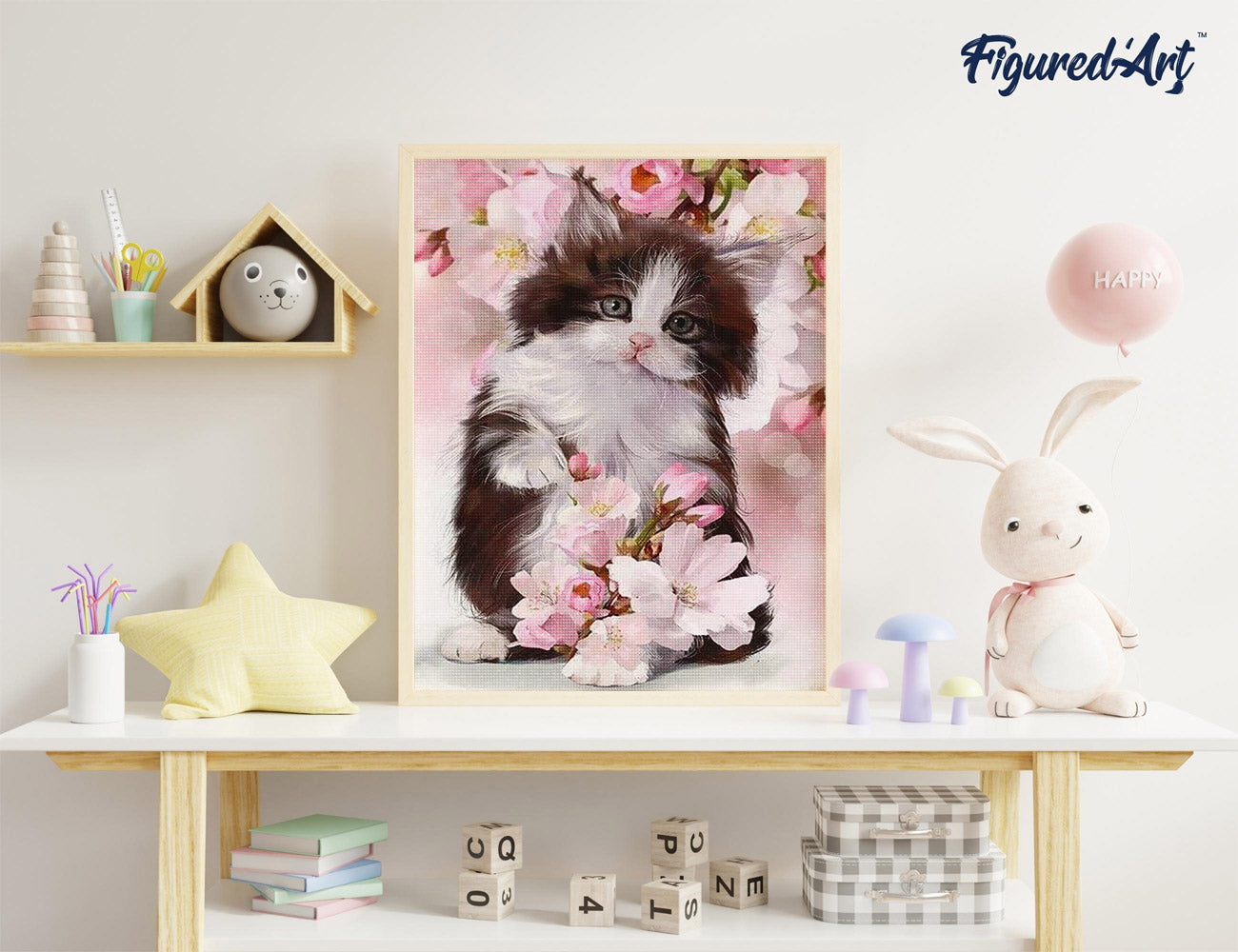 Diamond Painting 40x50 gerollte Leinwand Figured’Art Katze und Blumen 2 - Kidis Art