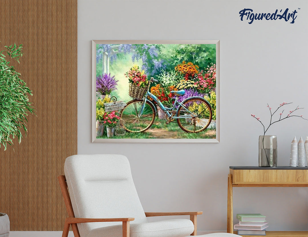 Diamond Painting 40x50 gerollte Leinwand Figured’Art Fahrräder und Blumen - Kidis Art