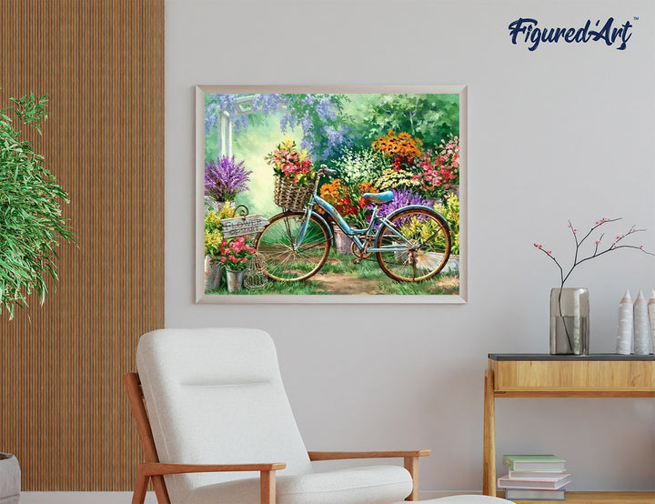 Diamond Painting 40x50 gerollte Leinwand Figured’Art Fahrräder und Blumen - Kidis Art
