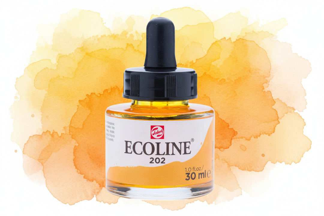 Ecoline Flüssige Wasserfarbe Flasche 30 ml Dunkelgelb 202 - Kidis Art