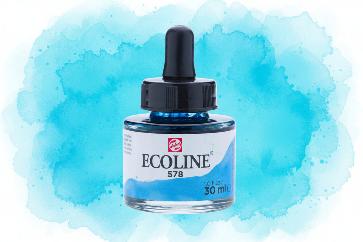 Ecoline Flüssige Wasserfarbe Flasche 30 ml Himmelblau (Zyan) 578 - Kidis Art