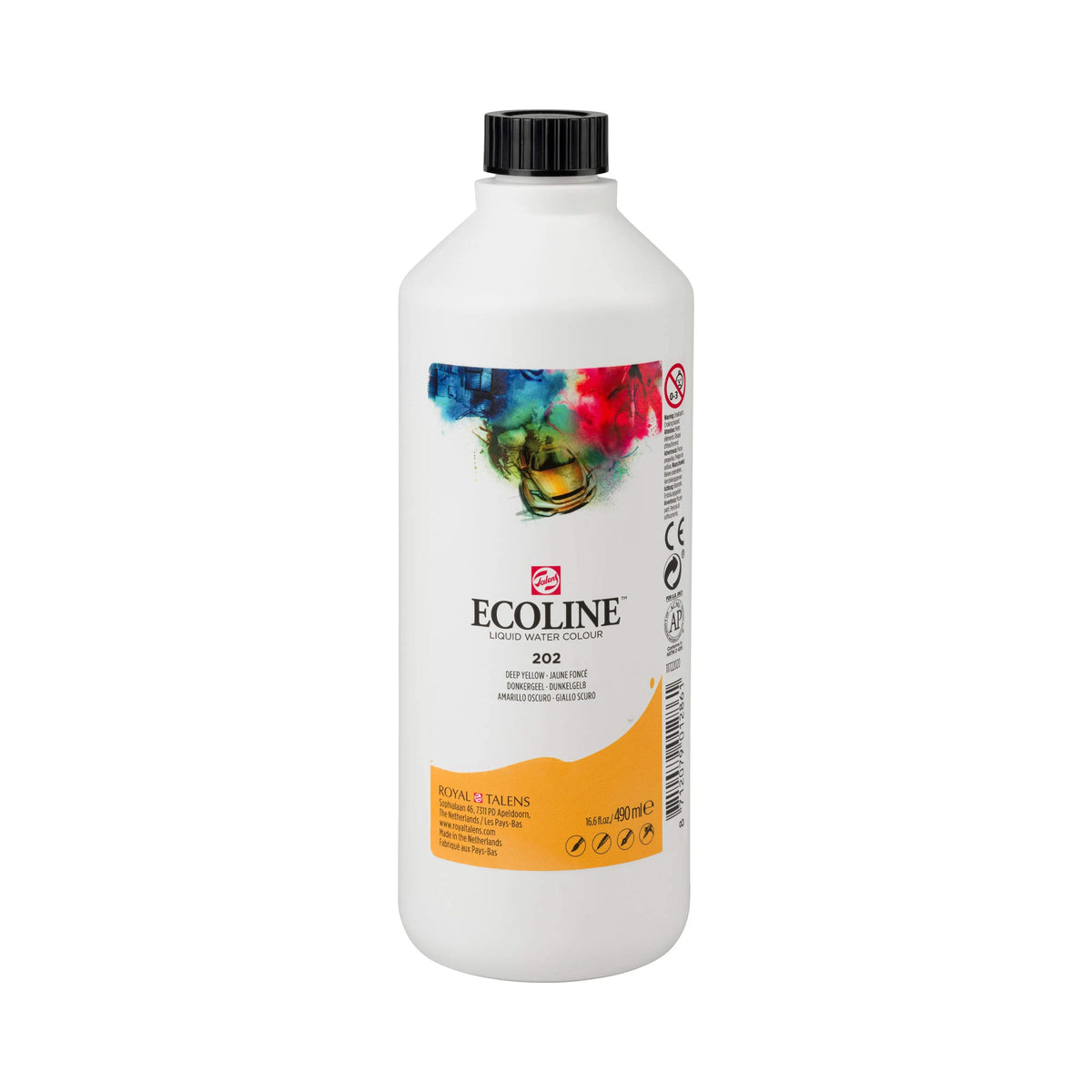 Ecoline Flüssige Wasserfarbe Flasche 490 ml Dunkelgelb 202 - Kidis Art