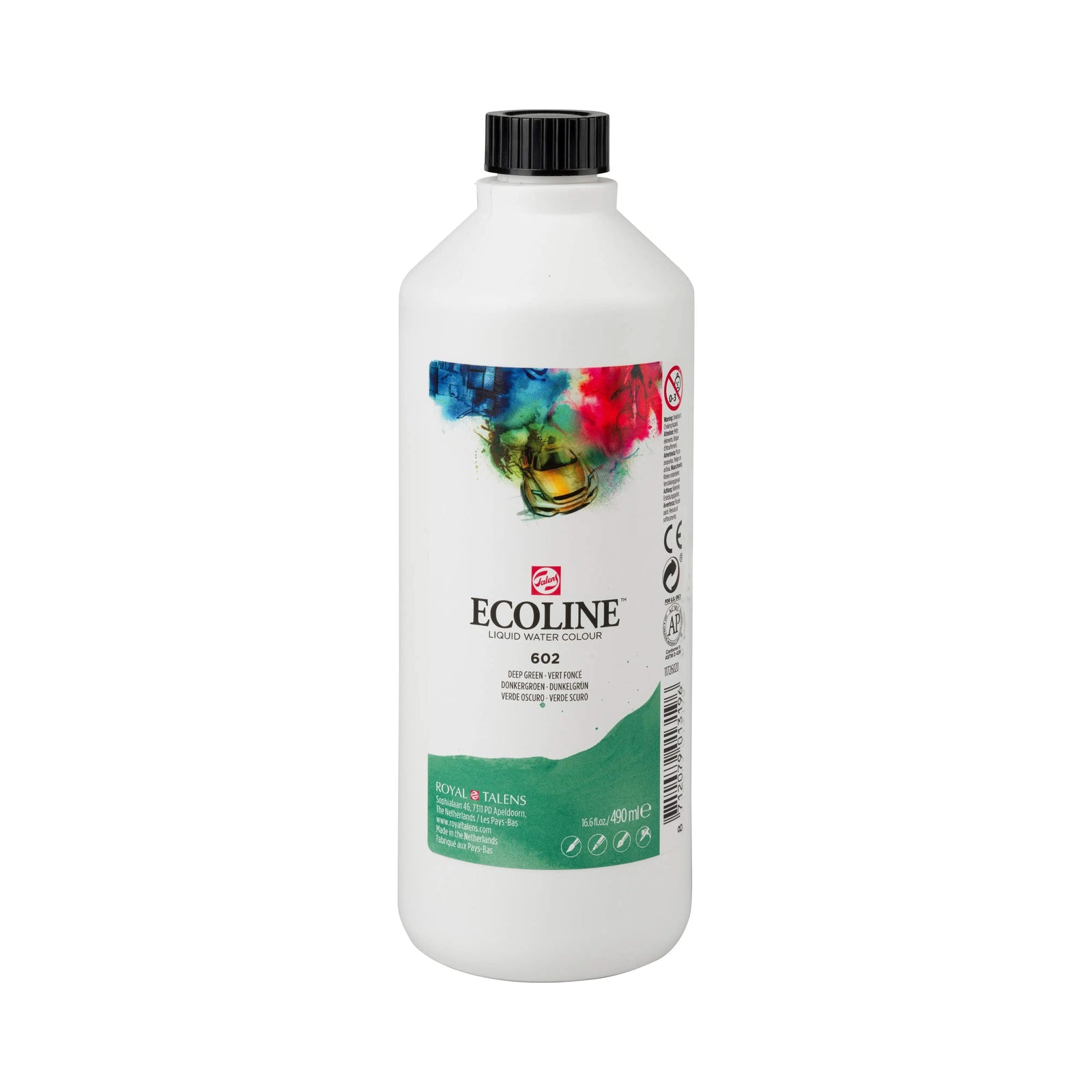 Ecoline Flüssige Wasserfarbe Flasche 490 ml Dunkelgrün 602 - Kidis Art