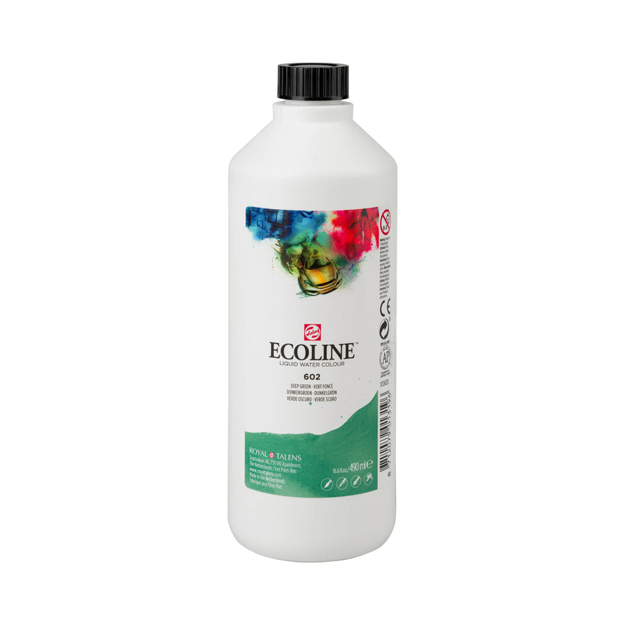 Ecoline Flüssige Wasserfarbe Flasche 490 ml Dunkelgrün 602