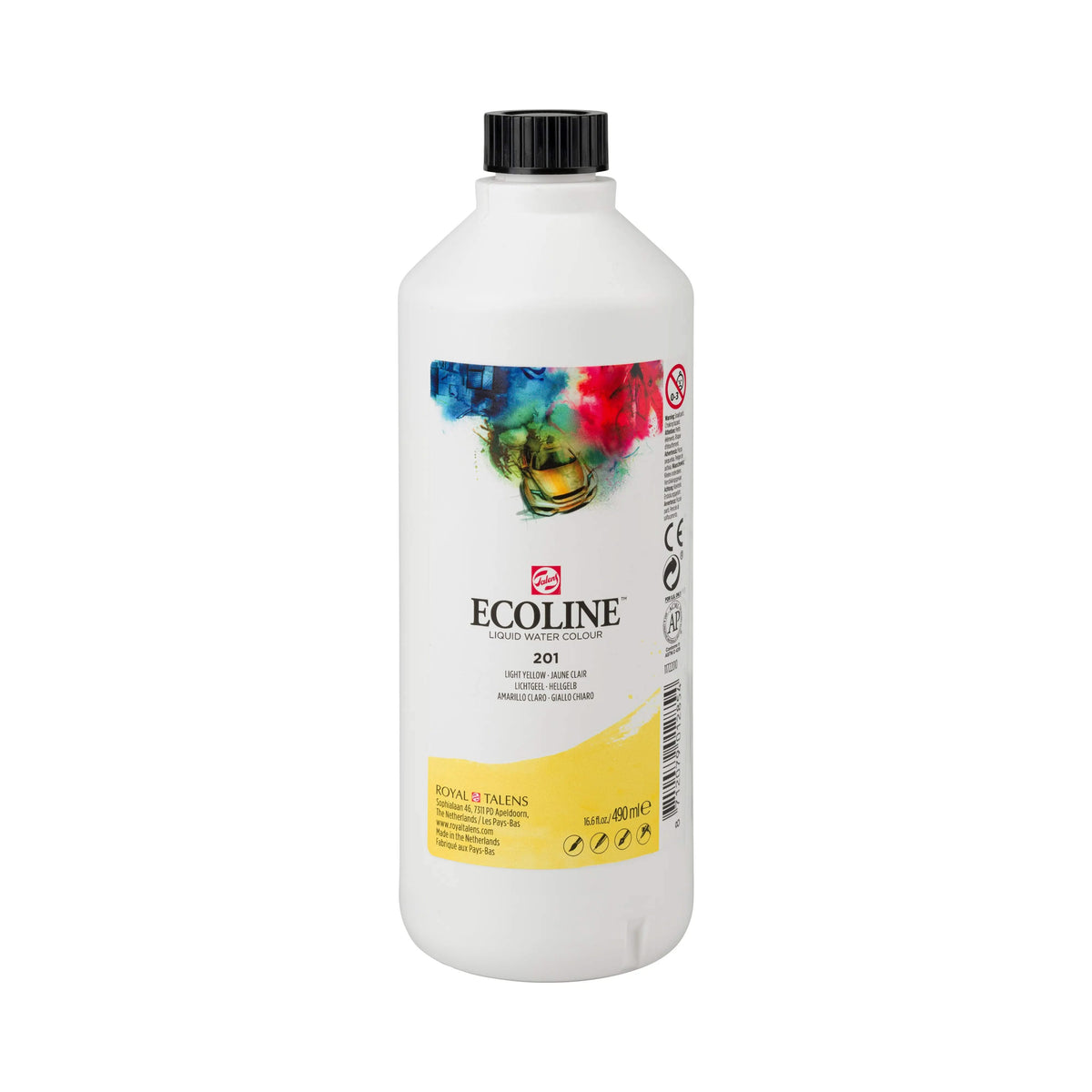 Ecoline Flüssige Wasserfarbe Flasche 490 ml Hellgelb 201 - Kidis Art