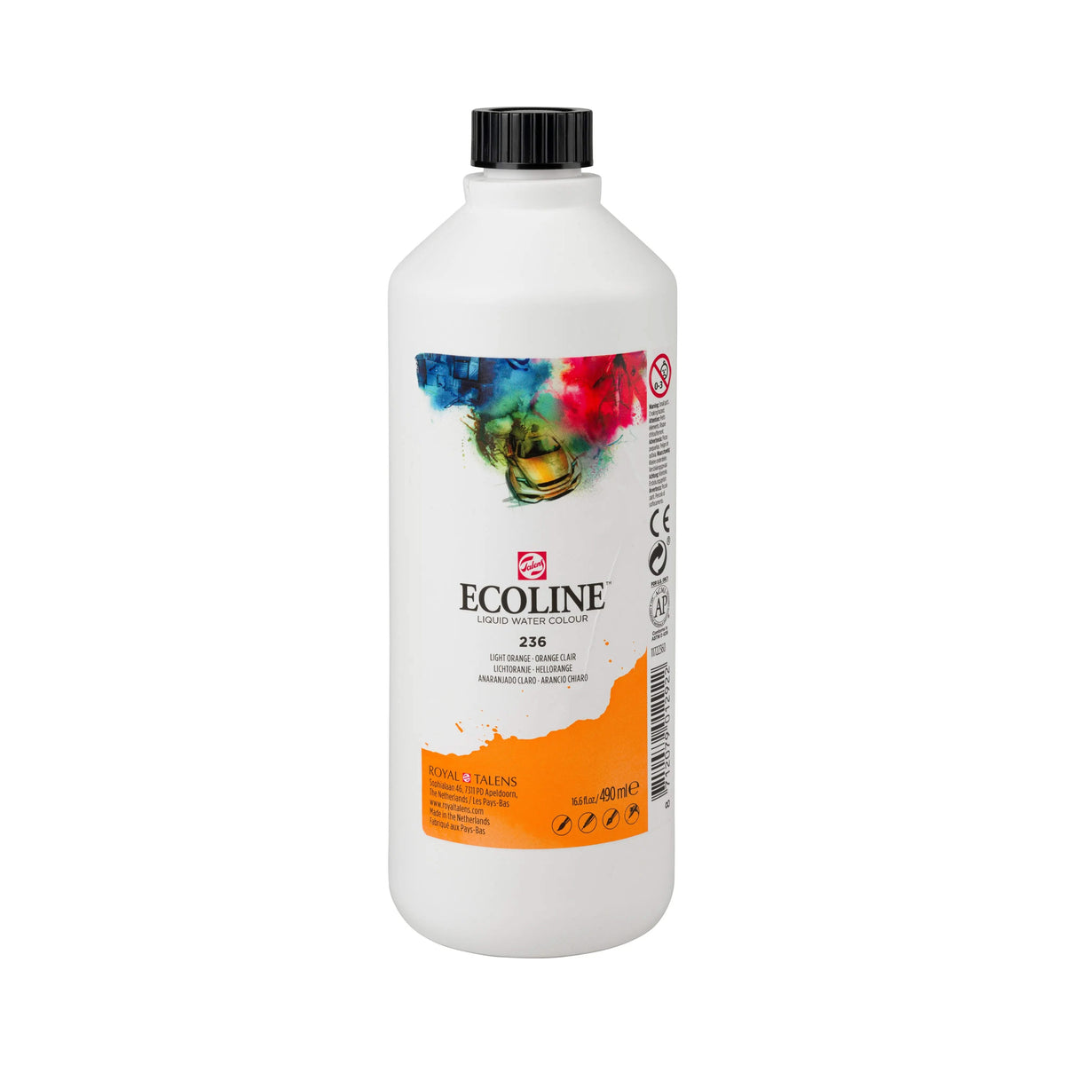Ecoline Flüssige Wasserfarbe Flasche 490 ml Hellorange 236 - Kidis Art
