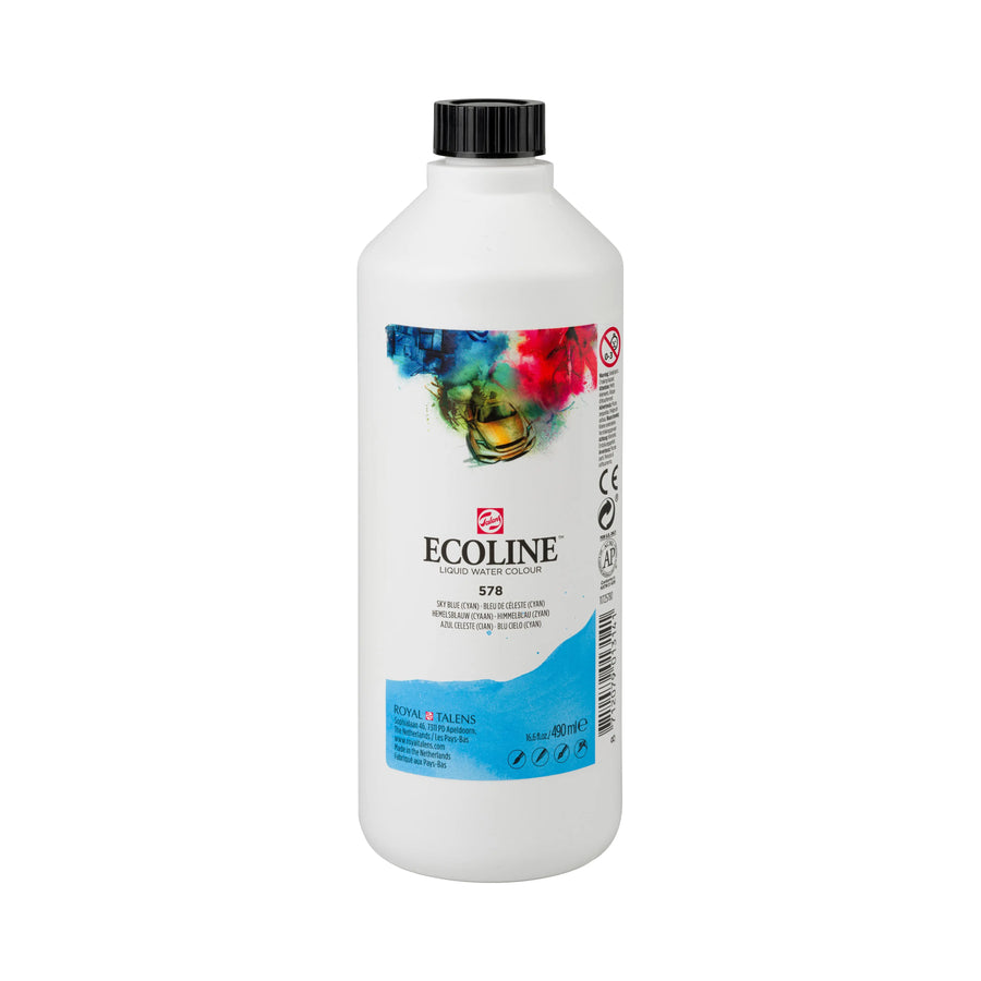 Ecoline Flüssige Wasserfarbe Flasche 490 ml Himmelblau (Zyan) 578