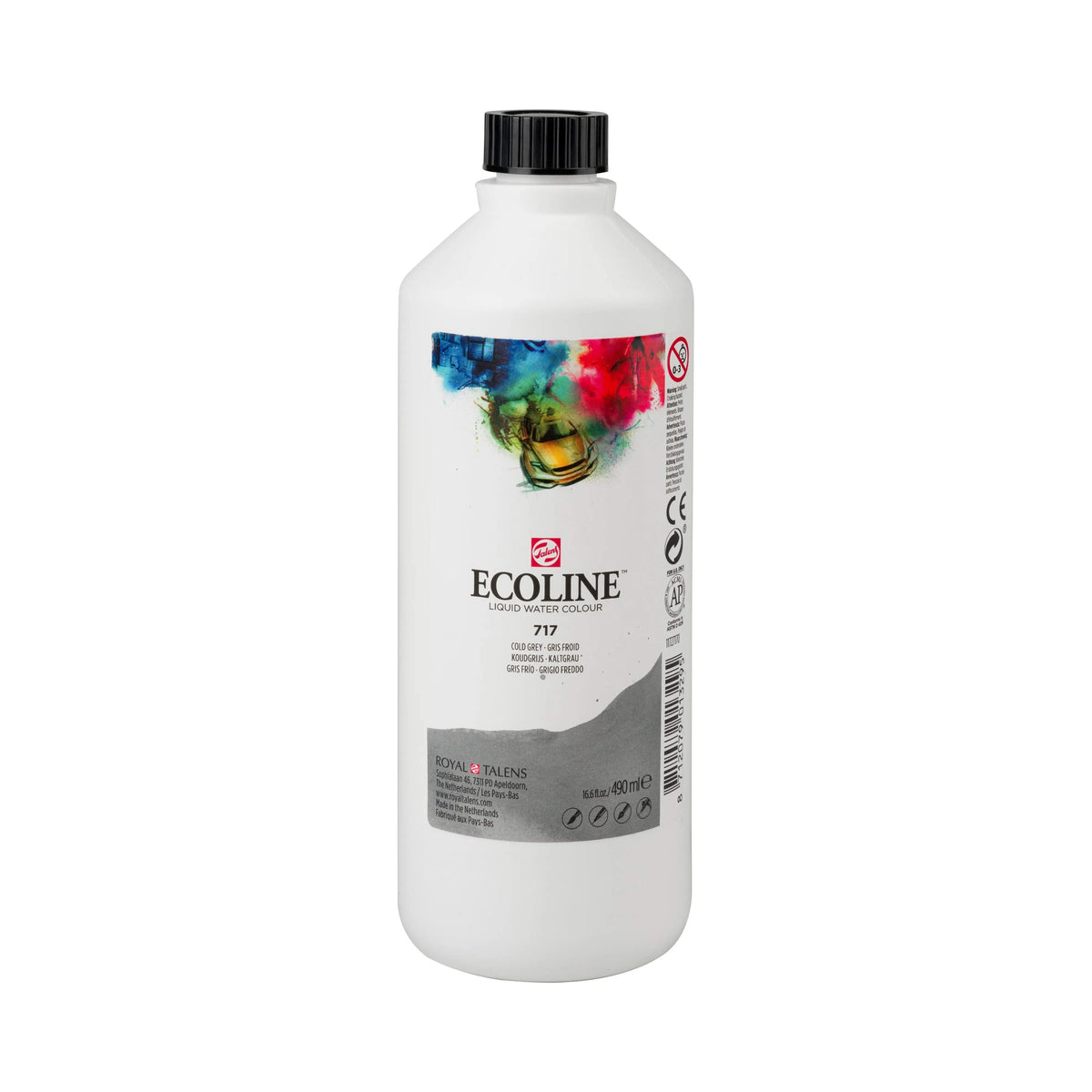 Ecoline Flüssige Wasserfarbe Flasche 490 ml Kaltgrau 717 - Kidis Art