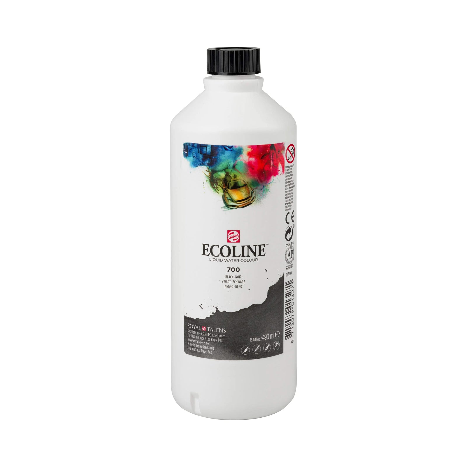 Ecoline Flüssige Wasserfarbe Flasche 490 ml Schwarz 700 - Kidis Art