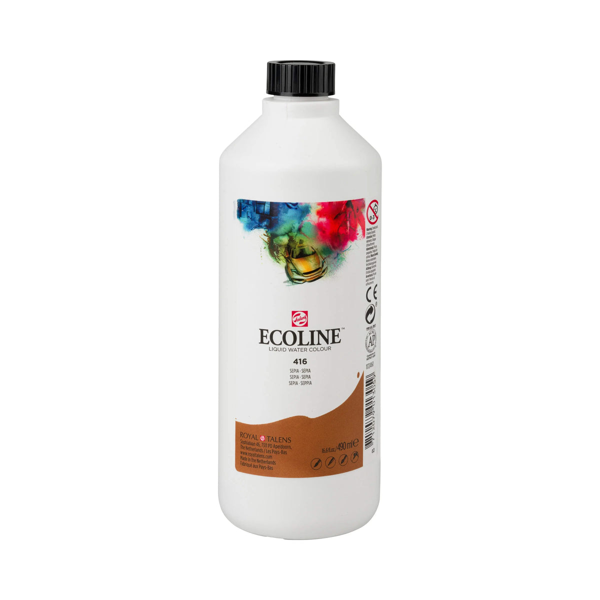 Ecoline Flüssige Wasserfarbe Flasche 490 ml Sepia 416 - Kidis Art