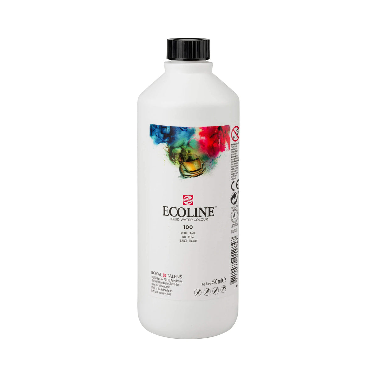 Ecoline Flüssige Wasserfarbe Flasche 490 ml Weiß 100 - Kidis Art