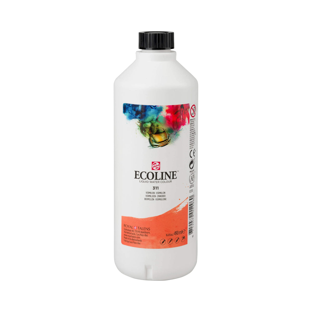 Ecoline Flüssige Wasserfarbe Flasche 490 ml Zinnober 311 - Kidis Art