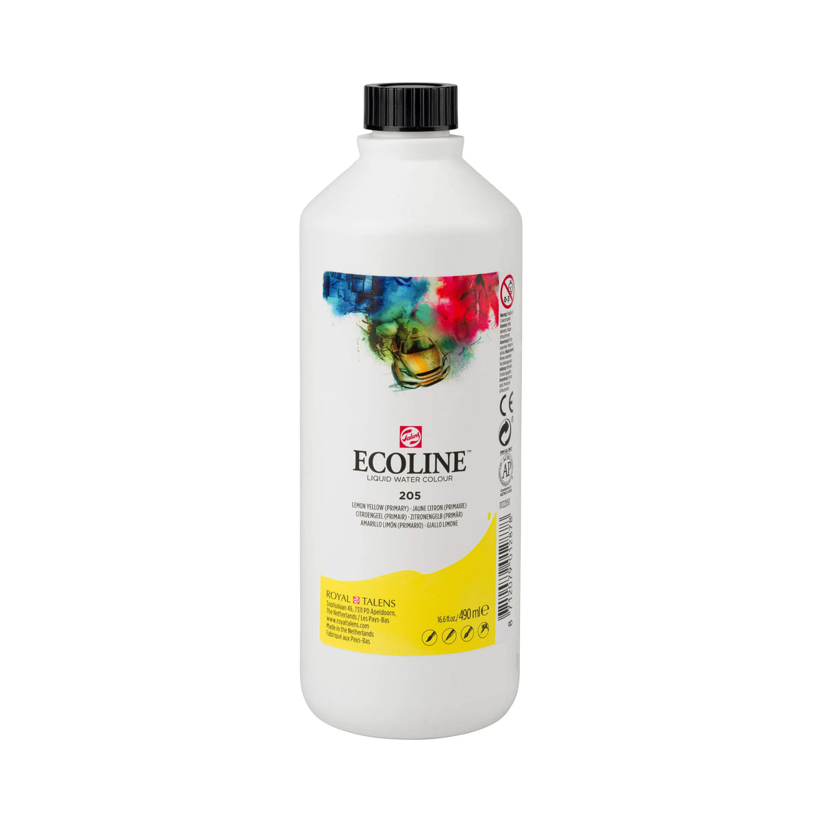 Ecoline Flüssige Wasserfarbe Flasche 490 ml Zitronengelb (Primär) 205 - Kidis Art
