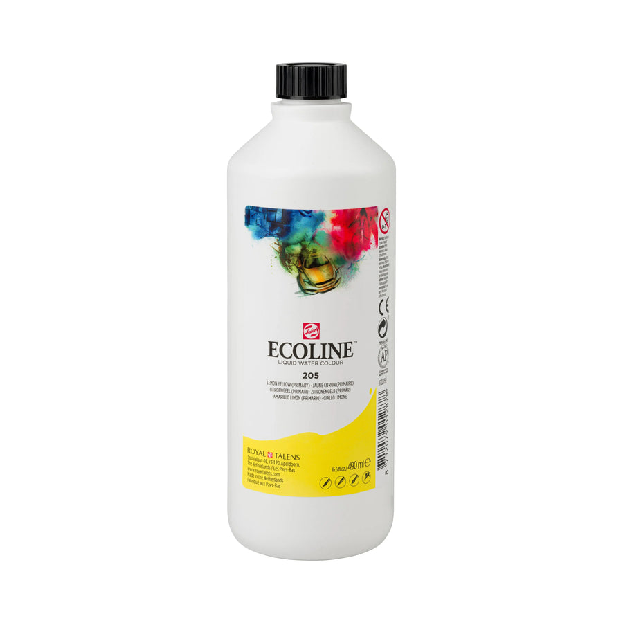 Ecoline Flüssige Wasserfarbe Flasche 490 ml Zitronengelb (Primär) 205