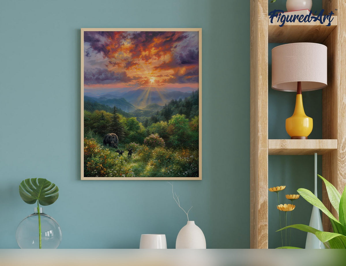 Malen nach Zahlen 40x50cm auf Keilrahmen gespannt Figured’Art Bär und Sonnenuntergang - Kidis Art