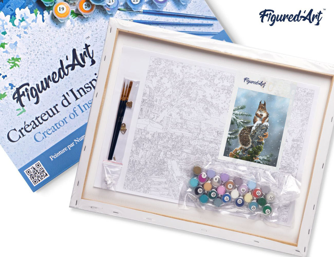 Malen nach Zahlen 40x50cm auf Keilrahmen gespannt Figured’Art Thronendes Eichhörnchen - Kidis Art