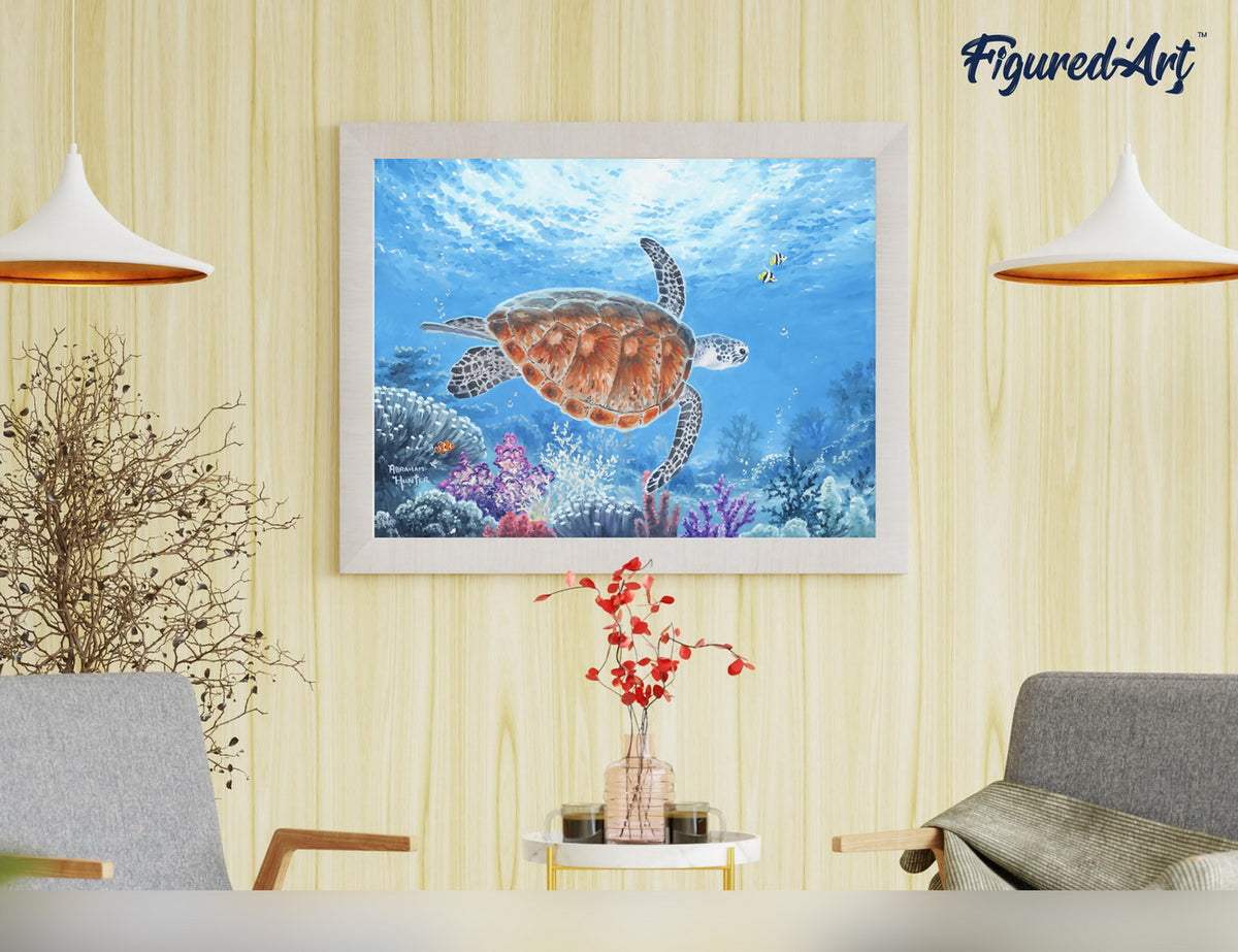Malen nach Zahlen 40x50cm auf Keilrahmen gespannt Figured’Art Schildkröte auf einer Ballade - Kidis Art