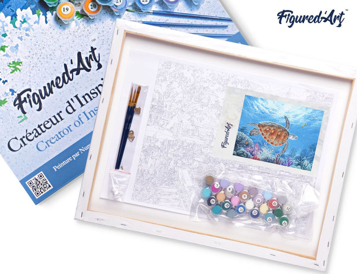 Malen nach Zahlen 40x50cm auf Keilrahmen gespannt Figured’Art Schildkröte auf einer Ballade