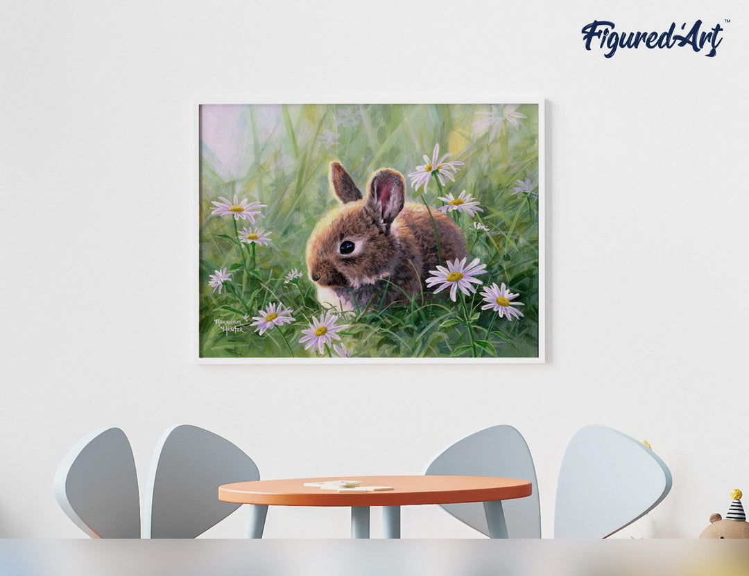 Malen nach Zahlen 40x50cm ohne Keilrahmen Figured’Art Kaninchen und Gänseblümchen