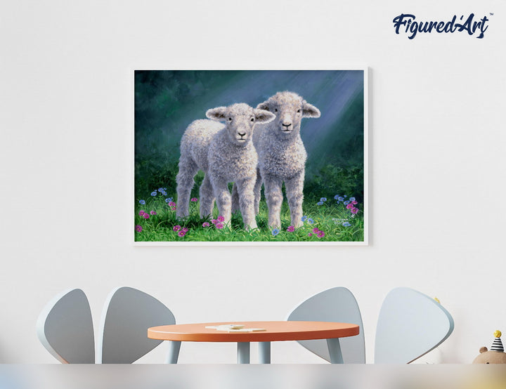 Malen nach Zahlen 40x50cm auf Keilrahmen gespannt Figured’Art Schaf Pärchen