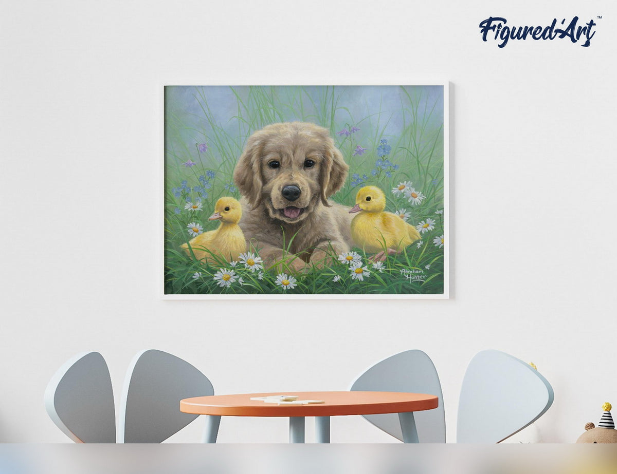 Malen nach Zahlen 40x50cm ohne Keilrahmen Figured’Art Labrador und Küken - Kidis Art