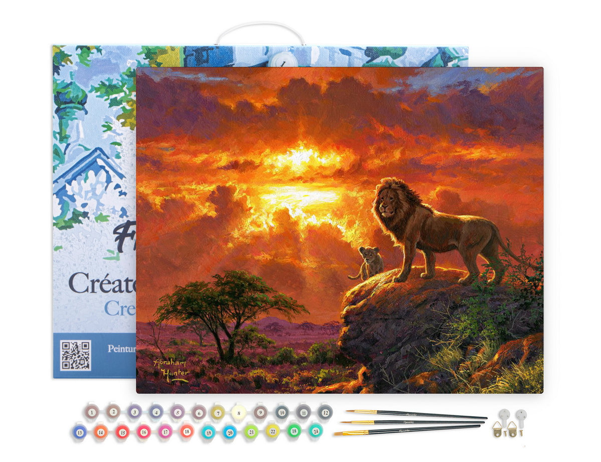 Figured'Art Malen nach Zahlen 40x50cm auf Keilrahmen gespannt Löwe und Sonnenuntergang - Kidis Art