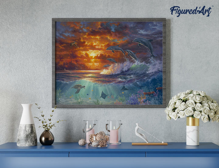 Malen nach Zahlen 40x50cm auf Keilrahmen gespannt Figured’Art Meer und Sonnenuntergang