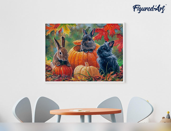 Figured'Art Malen Nach Zahlen 40x50cm Auf Keilrahmen Gespannt Kaninchen-Trio Komplett Mit Farben Pinsel - Kidis Art