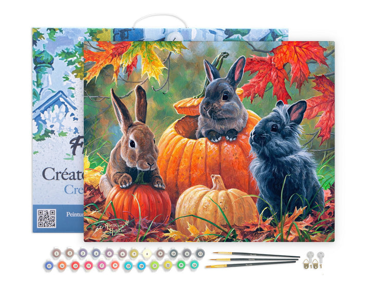 Figured'Art Malen Nach Zahlen 40x50cm Auf Keilrahmen Gespannt Kaninchen-Trio Komplett Mit Farben Pinsel - Kidis Art