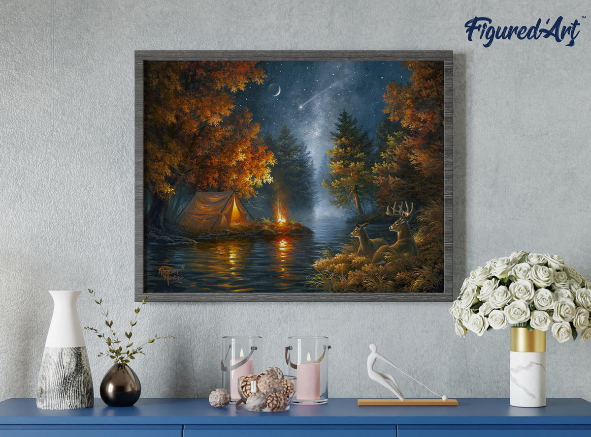 Malen nach Zahlen 40x50cm auf Keilrahmen gespannt Figured’Art Zelten unter dem Sternenhimmel - Kidis Art