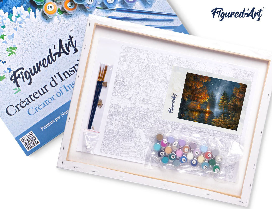 Figured'Art Malen nach Zahlen 40x50cm auf Keilrahmen gespannt Zelten unter dem Sternenhimmel - Kidis Art