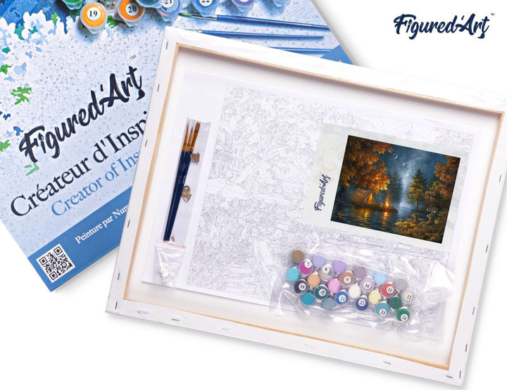 Figured'Art Malen nach Zahlen 40x50cm auf Keilrahmen gespannt Zelten unter dem Sternenhimmel - Kidis Art