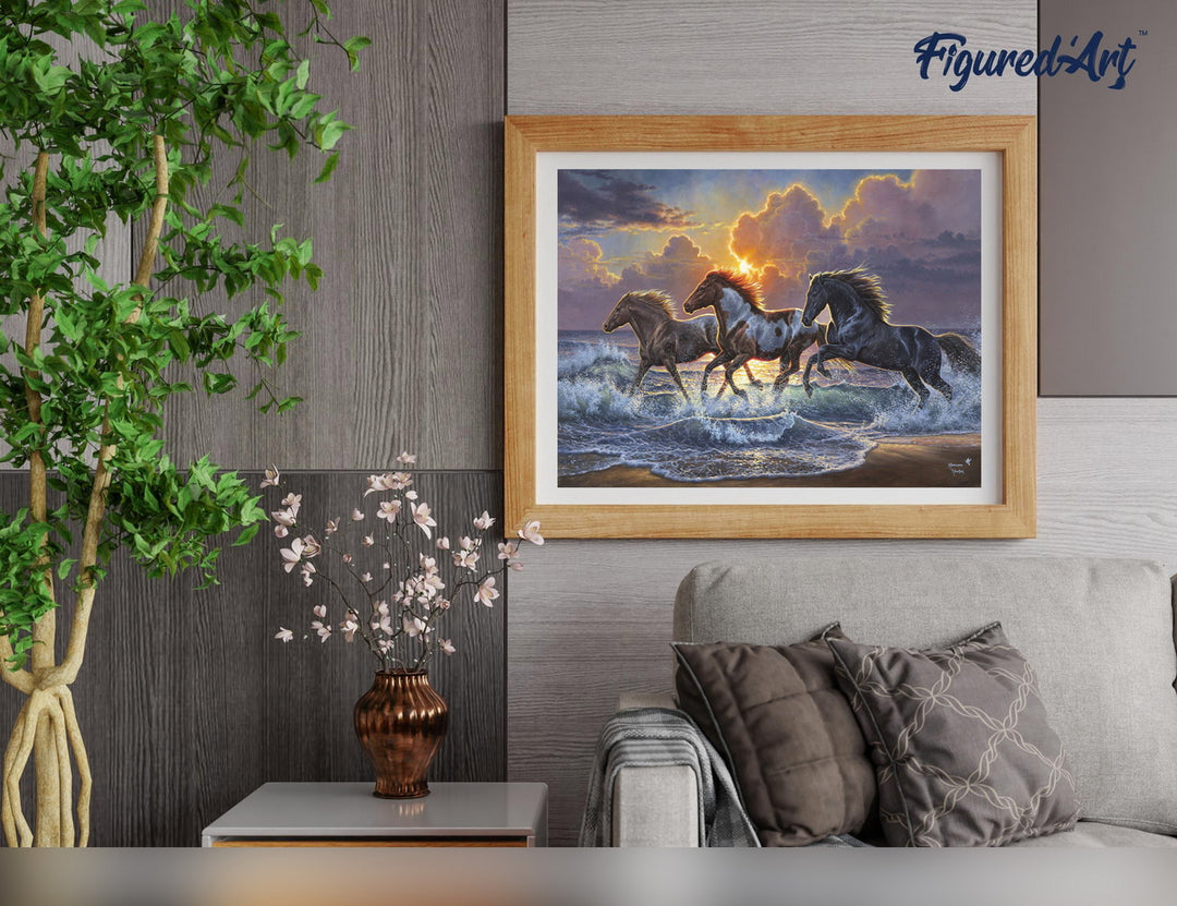 Malen nach Zahlen 40x50cm auf Keilrahmen gespannt Figured’Art Pferde-Trio