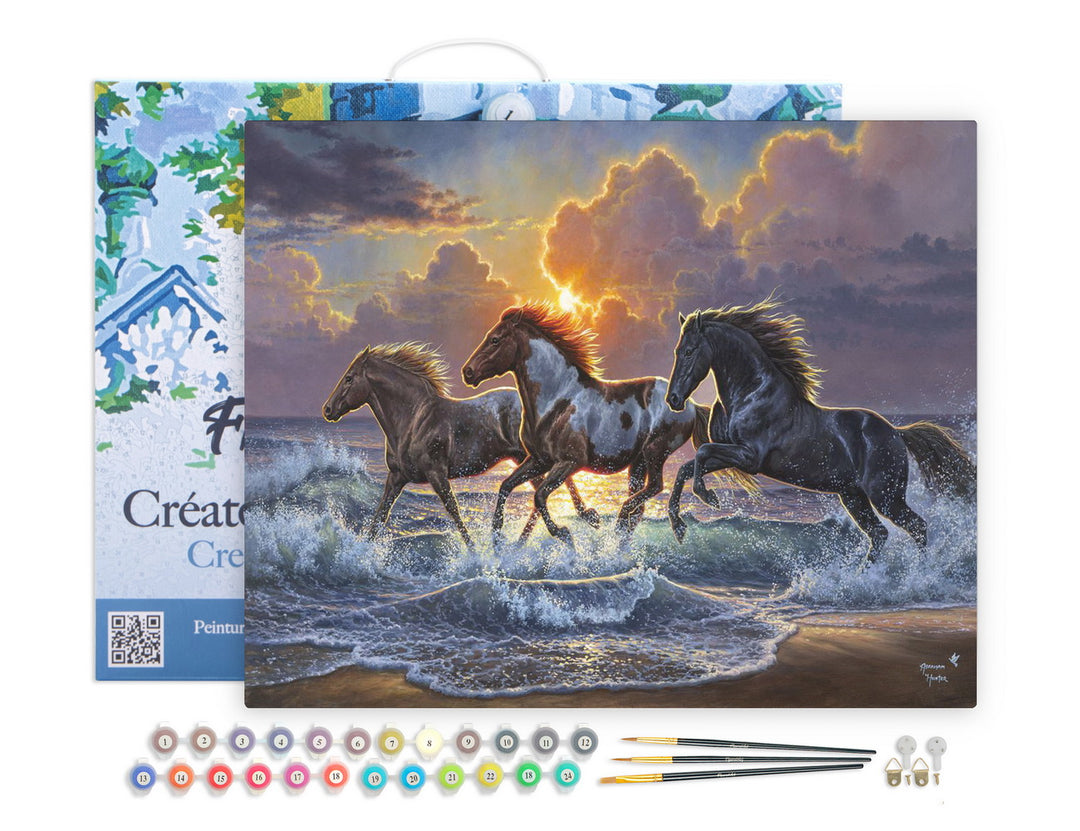Figured'Art Malen Nach Zahlen Pferde-Trio 40x50 cm Keilrahmen Acrylfarben Pinsel - Kidis Art
