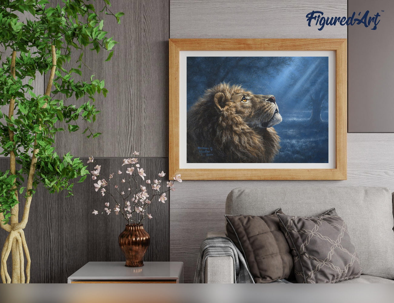 Malen nach Zahlen 40x50cm auf Keilrahmen gespannt Figured’Art Mondlicht Löwe - Kidis Art