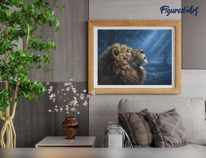 Malen nach Zahlen 40x50cm auf Keilrahmen gespannt Figured’Art Mondlicht Löwe