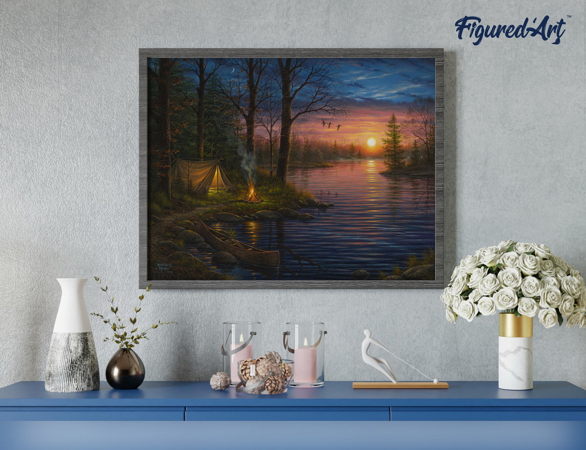 Malen nach Zahlen 40x50cm auf Keilrahmen gespannt Figured’Art Zelten am Fluss - Kidis Art