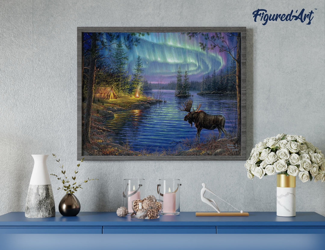 Malen nach Zahlen 40x50cm ohne Keilrahmen Figured’Art Elch und Aurora Borealis - Kidis Art