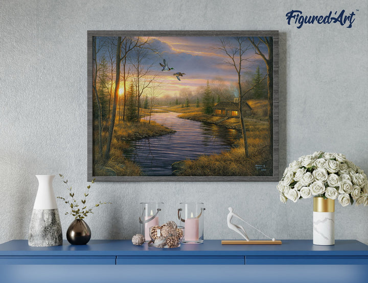 Malen nach Zahlen 40x50cm auf Keilrahmen gespannt Figured’Art Landhaus in der Abenddämmerung